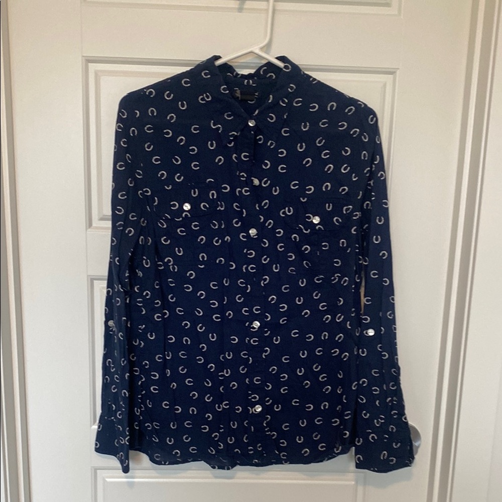 Lucky brand Navy Button-Up Shirt with White horse shoe Pattern